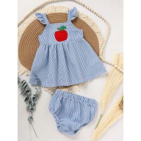 Kids Baby Girl Back To School Outfit, First Day Of School, Summer Ruffle Sleeves Applique Top & Shorts Set (Option: Blue-9to12 Months)