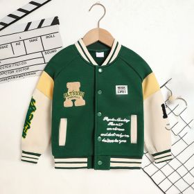 Toddler Kids Girls Boy's Trendy Embroidery Letters Print Jacket Baseball Collar Sports Casual Coat Children's Wear (Option: Green-4Y)