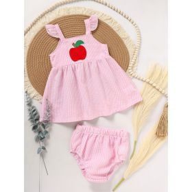 Kids Baby Girl Back To School Outfit, First Day Of School, Summer Ruffle Sleeves Applique Top & Shorts Set (Option: Pink-9to12 Months)