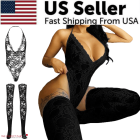 Women Lace Sexy Lingerie Nightwear Babydoll Sleepwear Bodysuit Dress Plus Size (Lingerie Color: Black, Lingerie Size: Medium)
