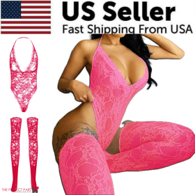 Women Lace Sexy Lingerie Nightwear Babydoll Sleepwear Bodysuit Dress Plus Size (Lingerie Color: Pink, Lingerie Size: Extra Large)