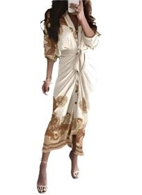 Bohemian Clingy Elastic Plain Outfit L Wrap Dress (Color: Beige, size: small)